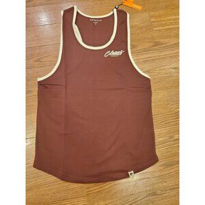 Youngla Classics Tank Mens Size Small Brown Cream Trim Logo Workout #324 NWT